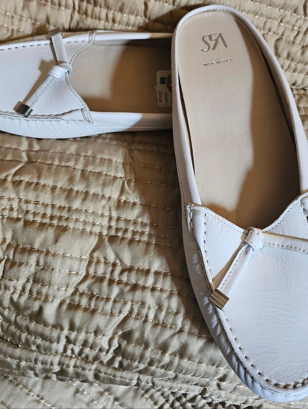Saks 5th Ave White Women’s Leather Moccasin Loafers - Classic Slip-On  NEW